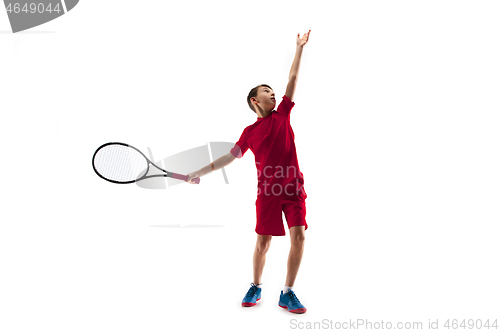 Image of Young tennis player isolated on white