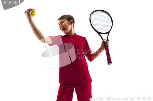 Image of Young tennis player isolated on white