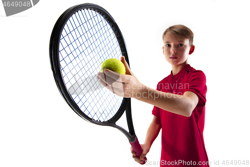 Image of Young tennis player isolated on white