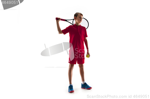 Image of Young tennis player isolated on white