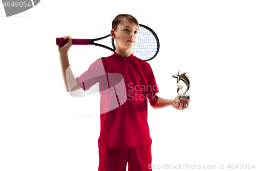 Image of Young tennis player isolated on white