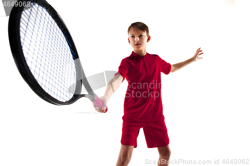 Image of Young tennis player isolated on white