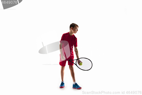 Image of Young tennis player isolated on white