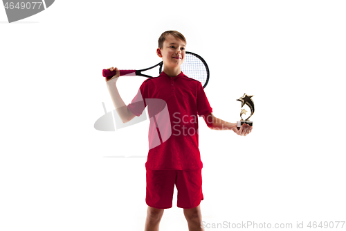 Image of Young tennis player isolated on white