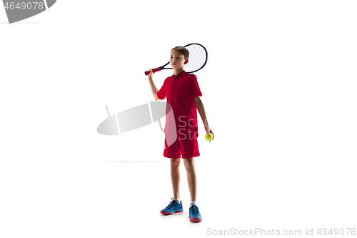 Image of Young tennis player isolated on white