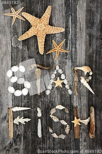 Image of Abstract Starfish Background on Rustic Wood 