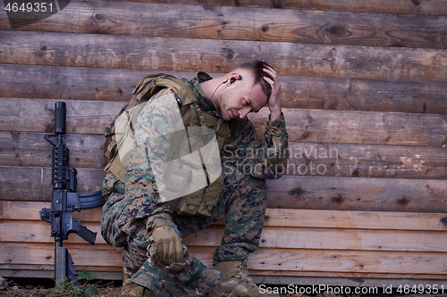 Image of upset soldier has psychological problems