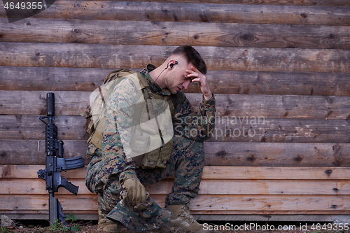 Image of upset soldier has psychological problems