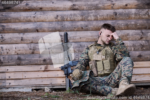 Image of upset soldier has psychological problems