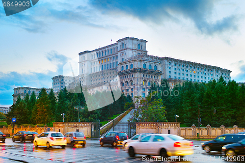 Image of Bucharest Praliament at twilight, Romania