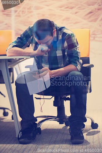 Image of startup business, software developer working on computer