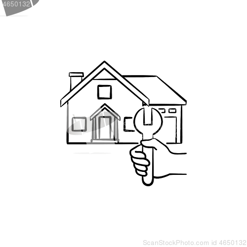 Image of House repair hand drawn sketch icon.