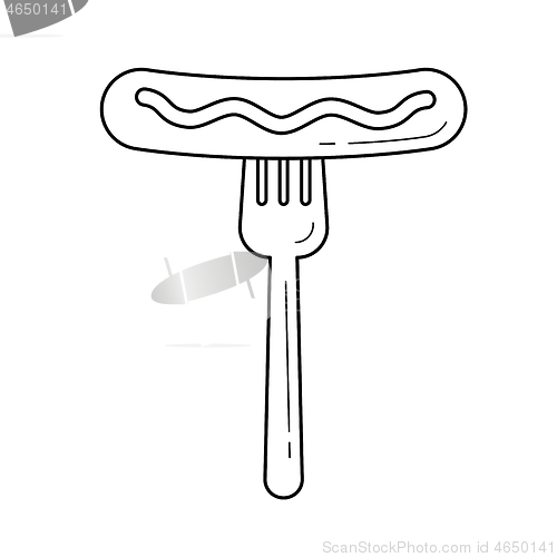 Image of Grilled sausage on fork vector line icon.