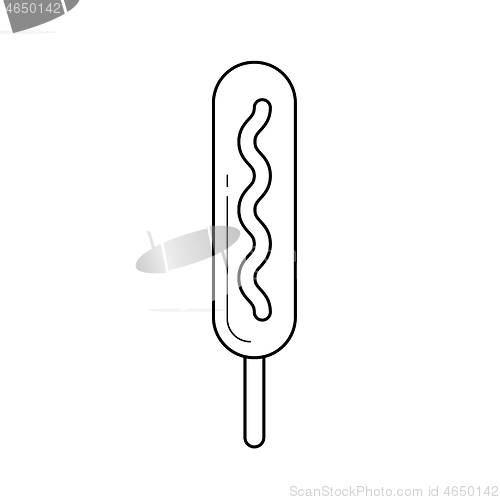 Image of Corn dog with mustard vector line icon.