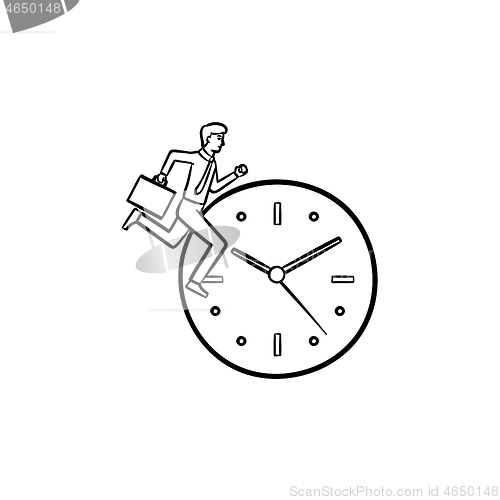Image of Clock running hand drawn sketch icon.