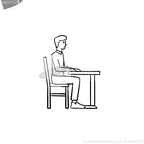 Image of Student sitting at the desk hand drawn sketch icon