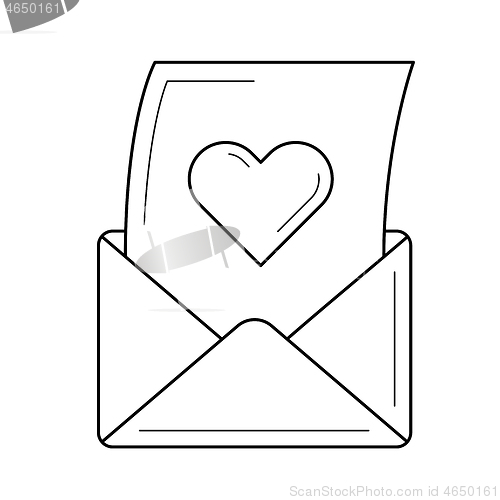 Image of Open love letter vector line icon.