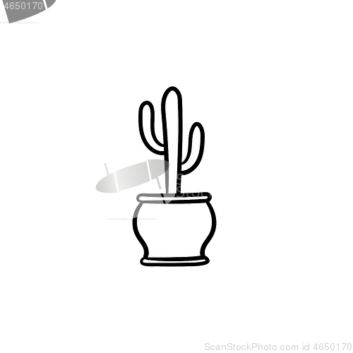 Image of Cactus in a pot hand drawn sketch icon.