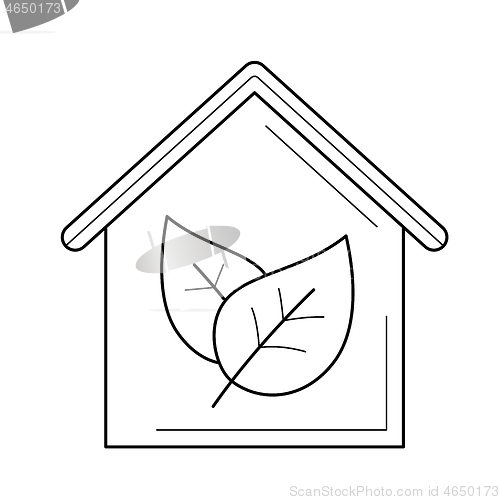 Image of Ecology friendly house with leaf vector line icon.