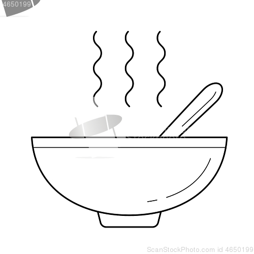 Image of Bowl of hot soup vector line icon.
