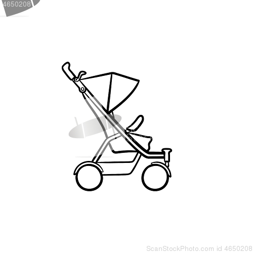 Image of Baby pushchair hand drawn sketch icon.