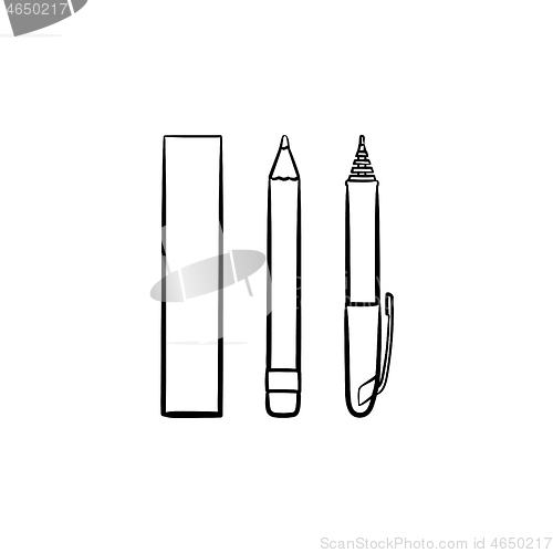 Image of Stationery ruler and pencil hand drawn sketch icon