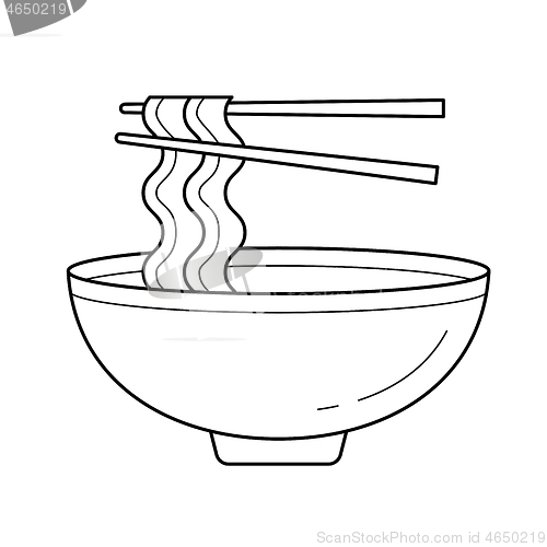 Image of Bowl of noodles vector line icon.