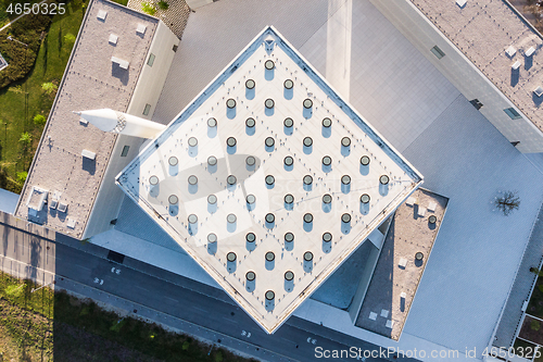 Image of Top aerial view of modern archiecture of islamic religious cultural centre in Ljubljana, Slovenia, Europe