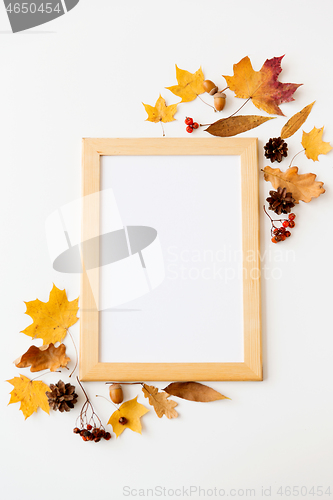 Image of autumn fruits and picture frame or whiteboard