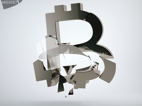 Image of Black bitcoin symbol shattered and broken