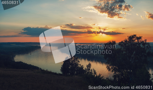 Image of River landscape in sunny summer evening