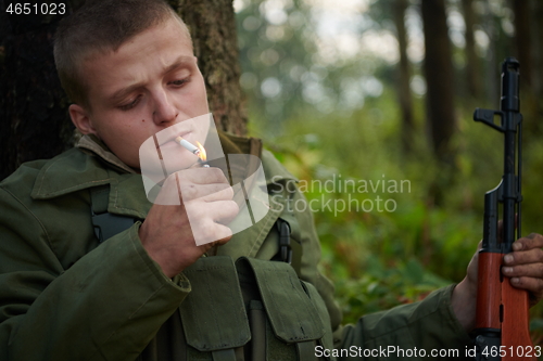 Image of terrorist have a break