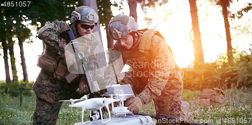 Image of Soldiers Squad are Using Drone for Scouting