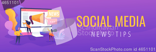 Image of Social media and news tips, smart city web banner concept.