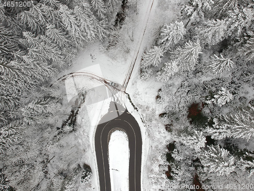 Image of Black Forest winter scenery aerial view Germany