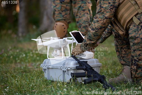 Image of Soldiers Squad are Using Drone for Scouting