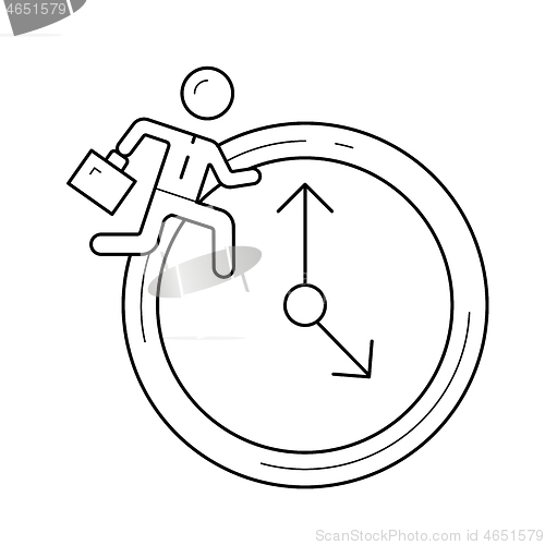 Image of Man running on clock background vector line icon.