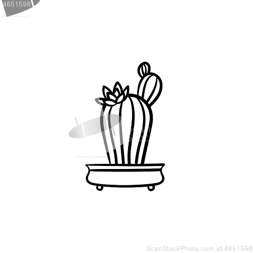 Image of Cactus in a pot hand drawn sketch icon.