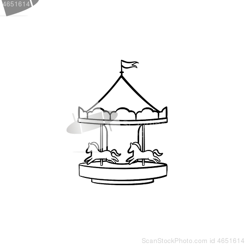 Image of Merry-go-round with horses hand drawn sketch icon.