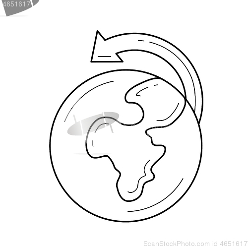Image of World globe and arrow vector line icon.