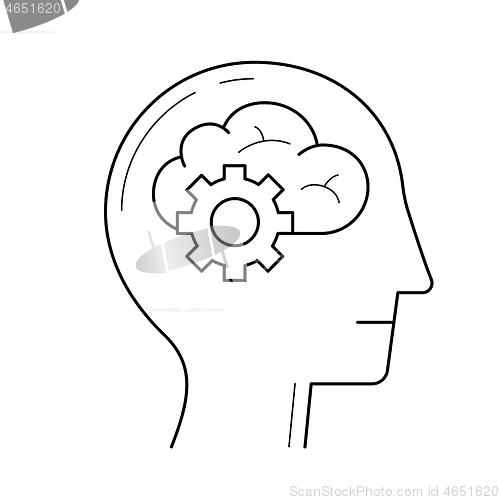 Image of Brain with gears vector line icon.