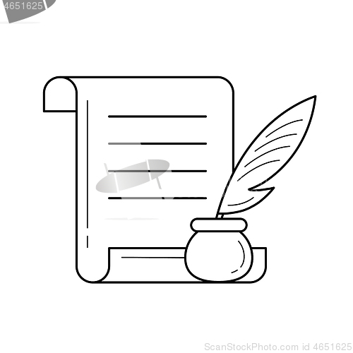 Image of Manuscript paper with feather pen vector line icon