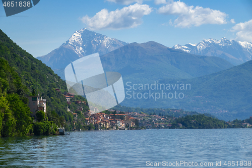 Image of Como lake between mountains in Italy