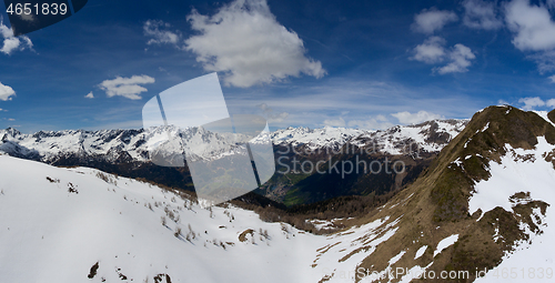 Image of Panorama of snow Alps mountains at spring