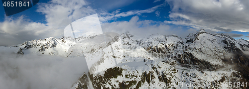 Image of Aerial landscape with snow mountains