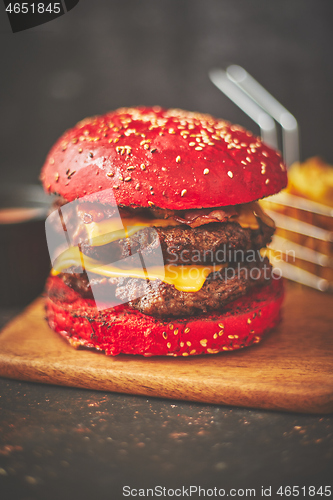 Image of Delicious burger with red bun