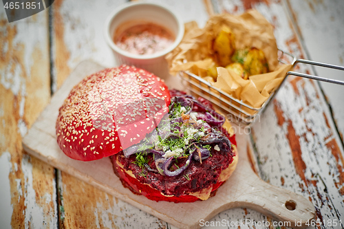 Image of Vegetarian burger on cutting board