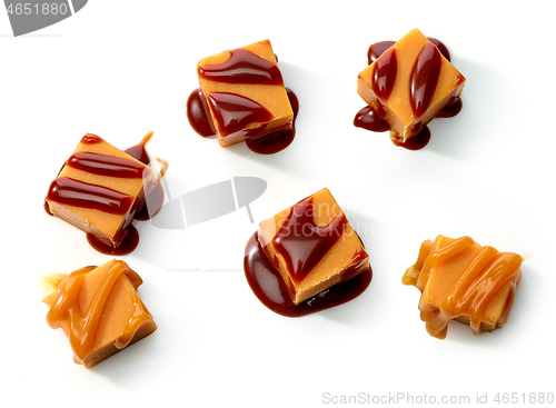 Image of caramel candies with melted sauce