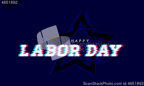 Image of Happy labor day. Glitch vector effects on dark blue background