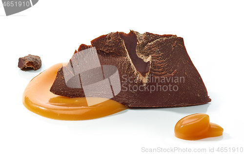 Image of chocolate pieces with caramel sauce